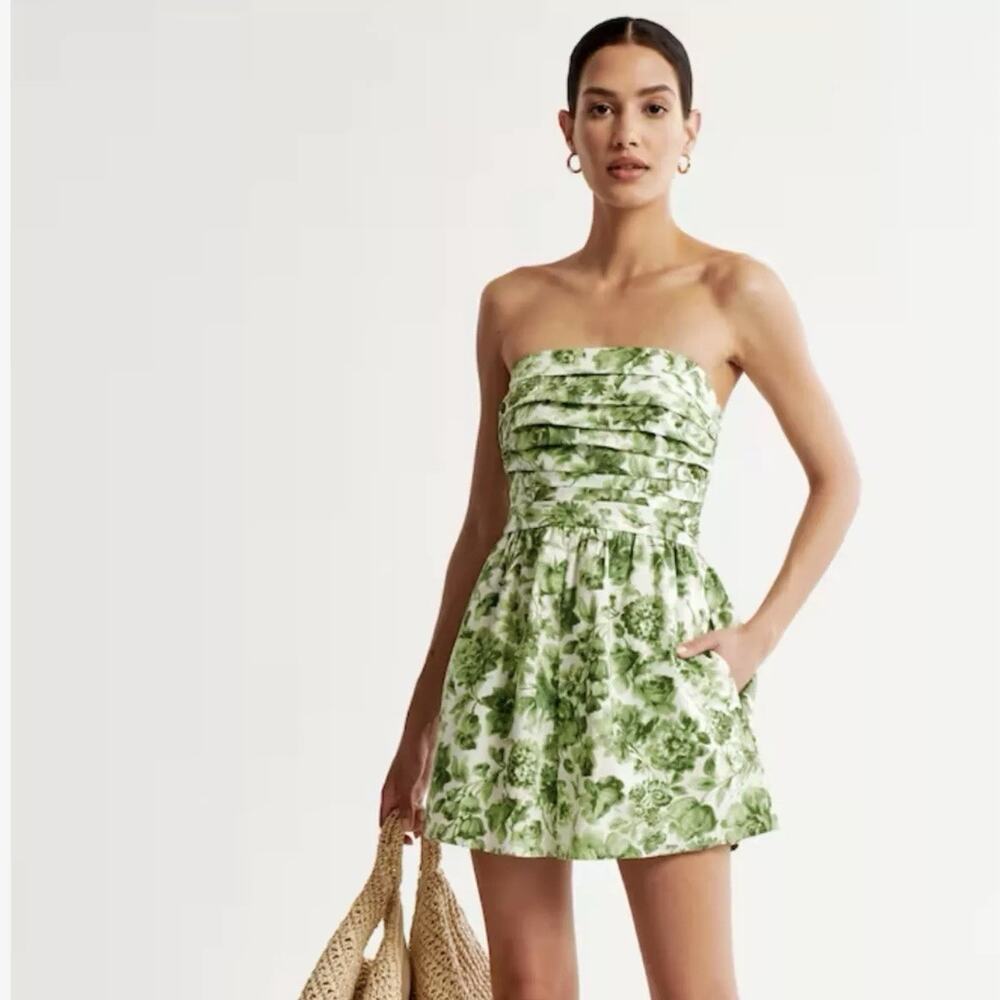 Abercrombie & Fitch Green and White Strapless Floral Romper - Picture 10 of 10